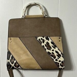CATO‎ EST 1946 Patchwork Leopard Print Satchel Handbag Hard Handle EUC